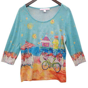 Leoma Lovegrove Tunic Top Womens M Multicolor Beach Bike 3/4 Sleeve Graphic